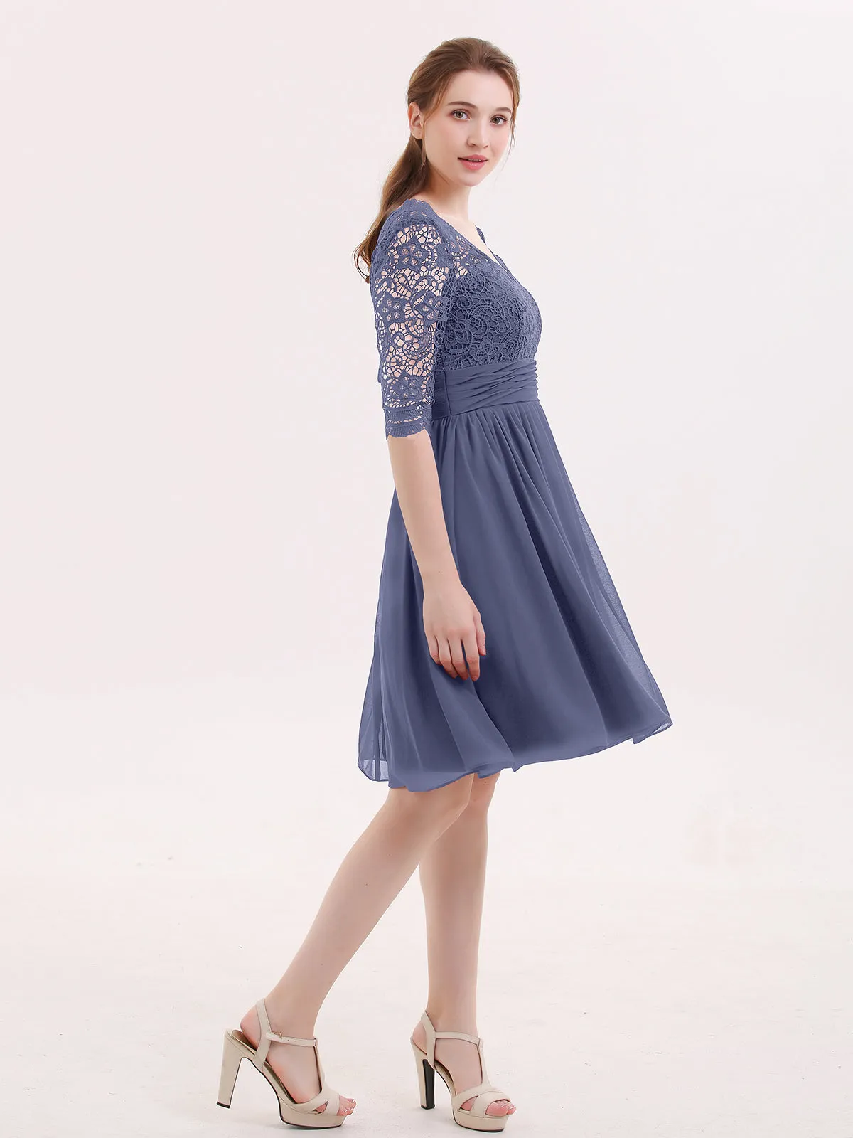 Lace and Chiffon Short Dress with Half Sleeves Stormy