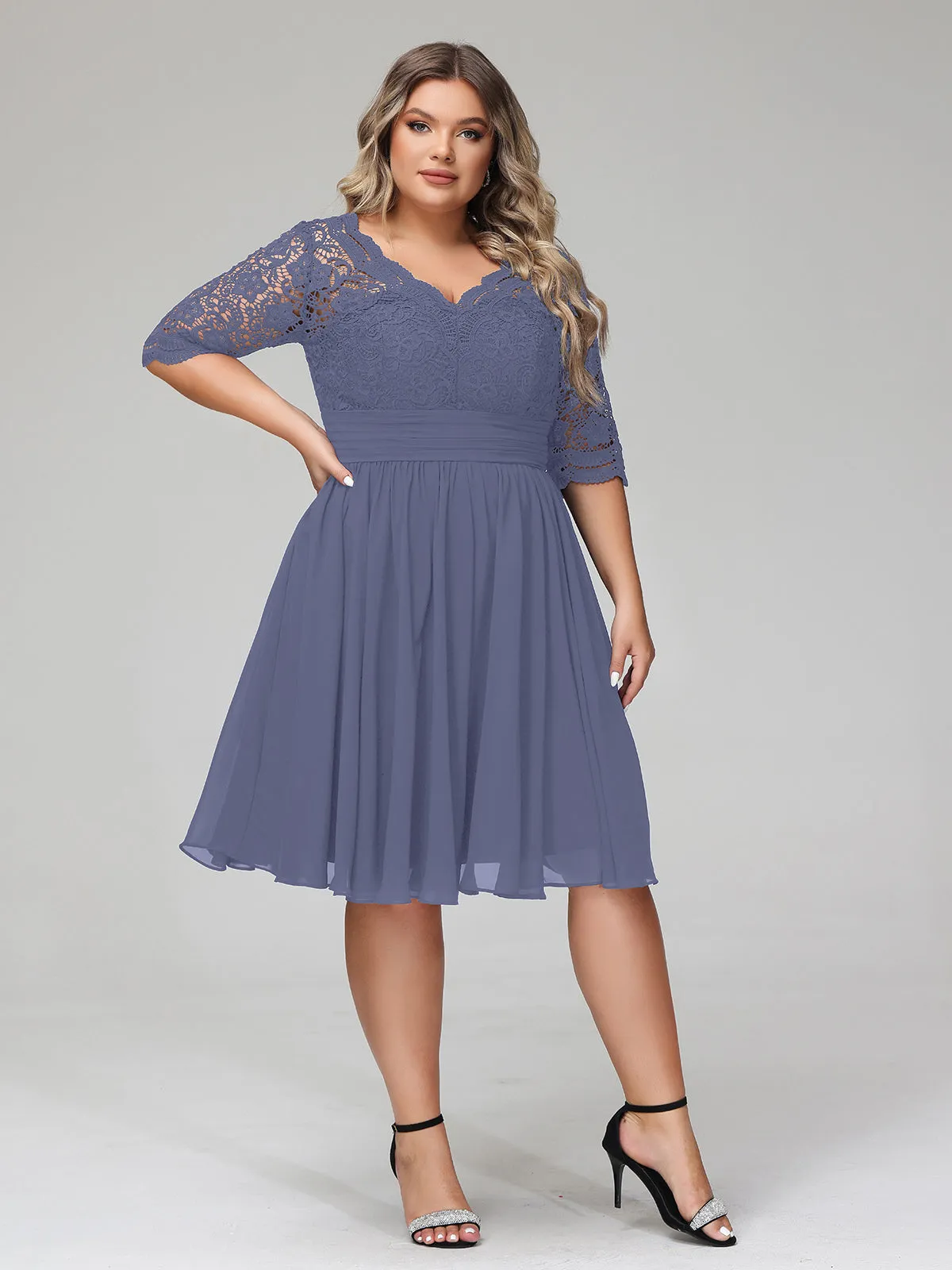 Lace and Chiffon Short Dress with Half Sleeves Stormy