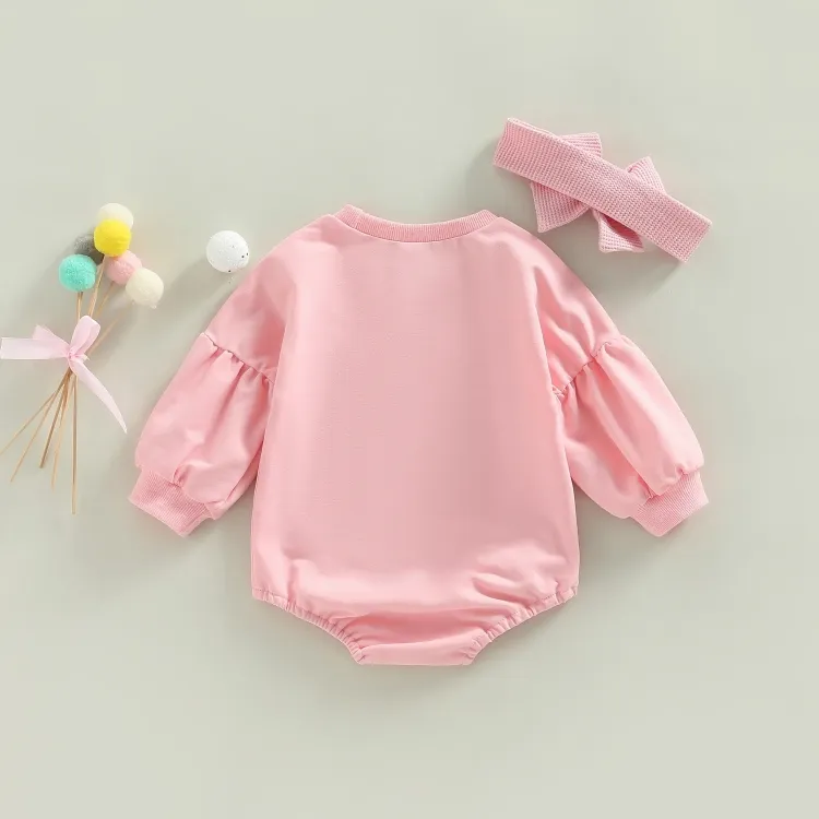 Long Sleeve Pink Hearts Valentines Baby Bodysuit