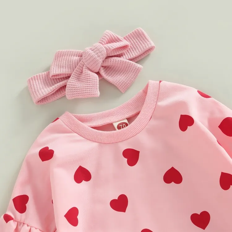 Long Sleeve Pink Hearts Valentines Baby Bodysuit