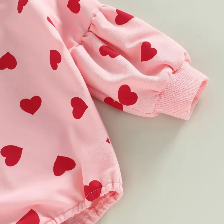 Long Sleeve Pink Hearts Valentines Baby Bodysuit