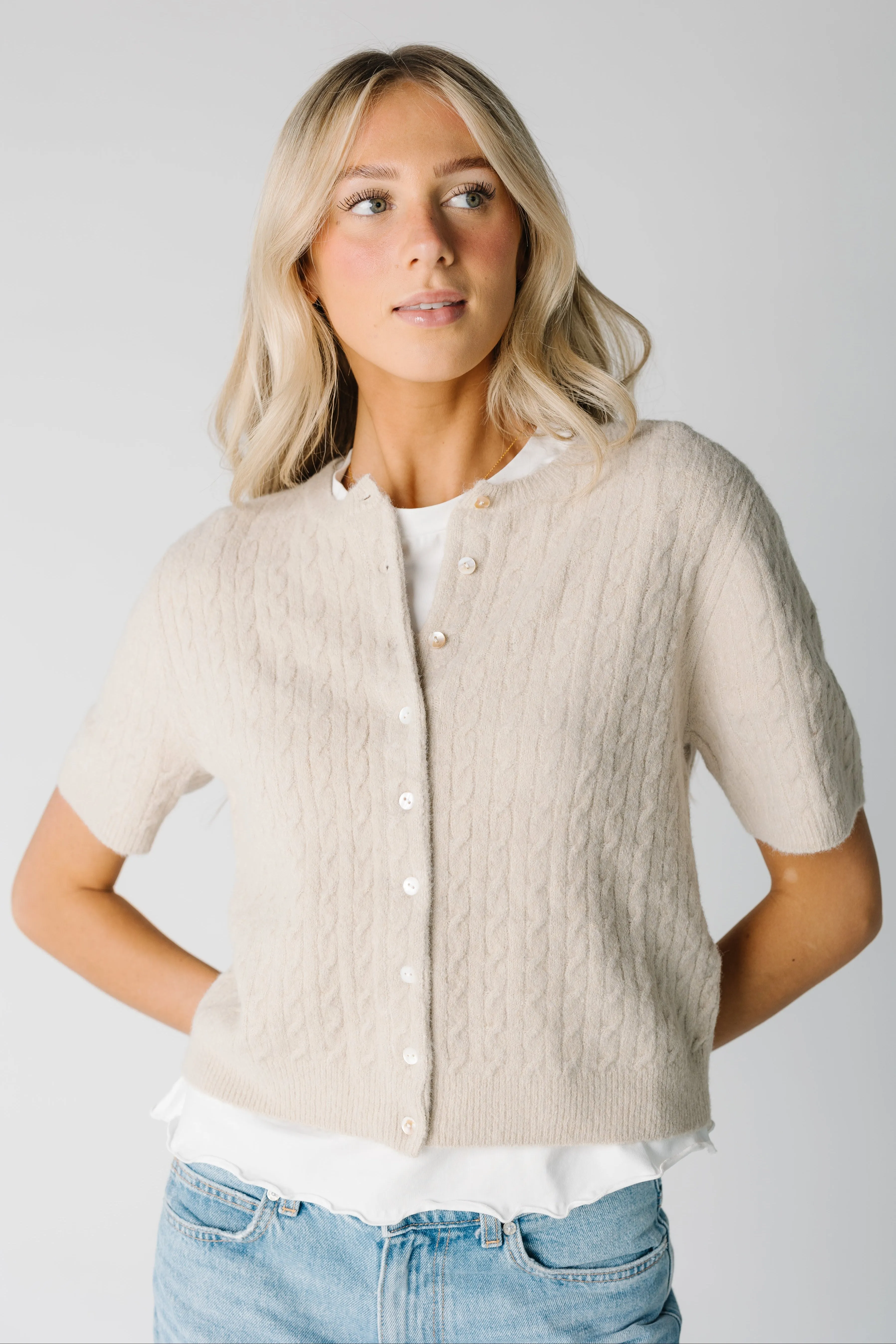 Lucy Cable Knit Short Sleeve Cardigan