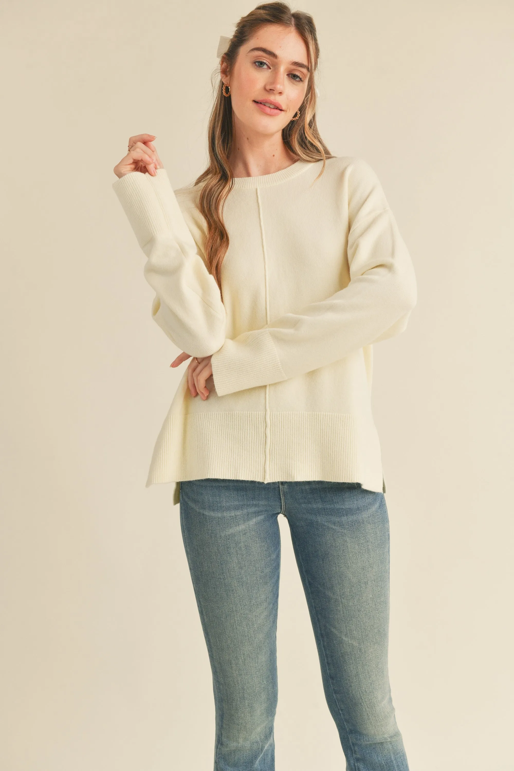 Mariah Basic Crew Neck Sweater - Cream