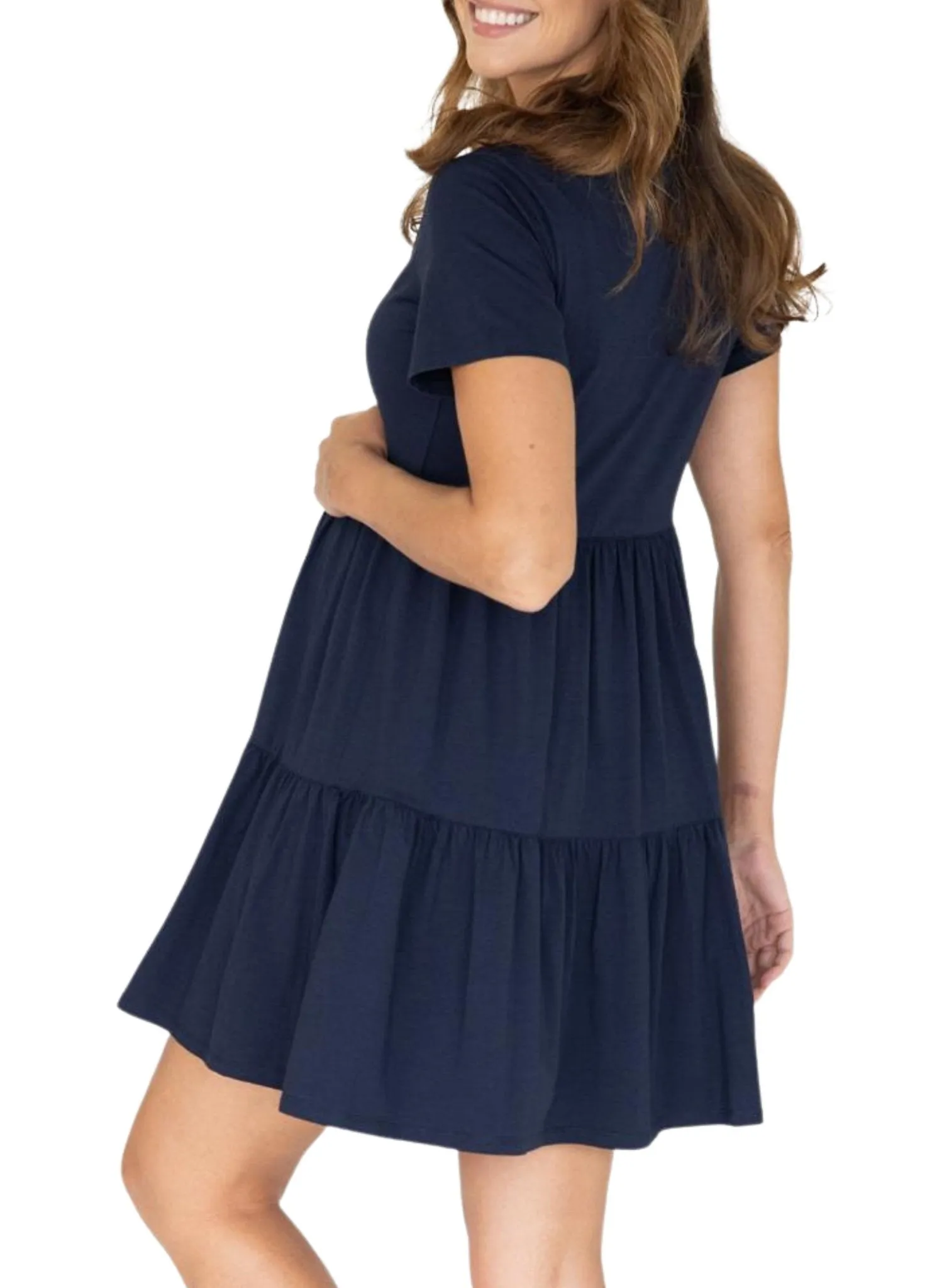 Maternity & Nursing Tiered Dress - Navy