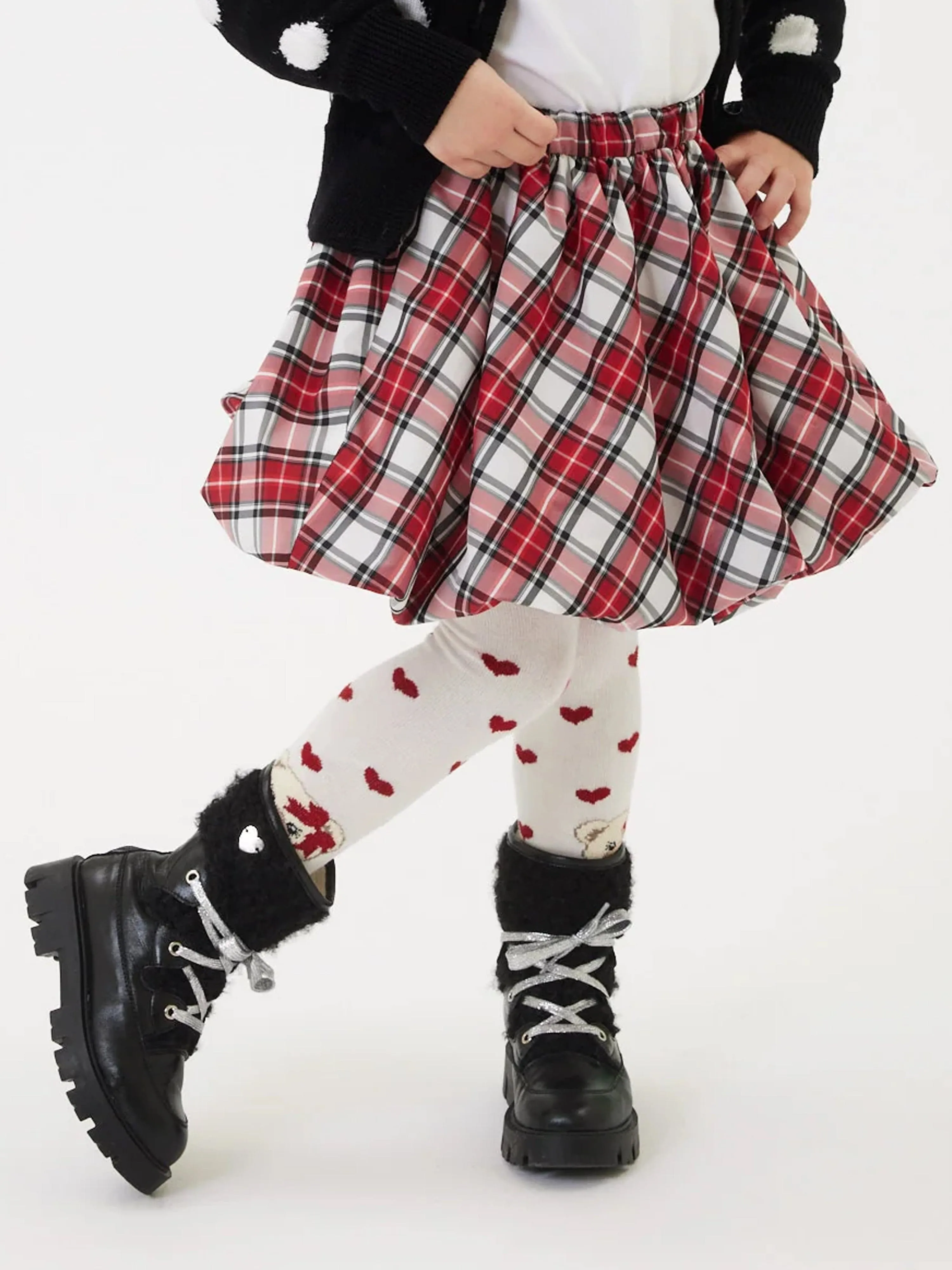 Monnalisa Baby Girls Tartan Taffeta Balloon Skirt in Red