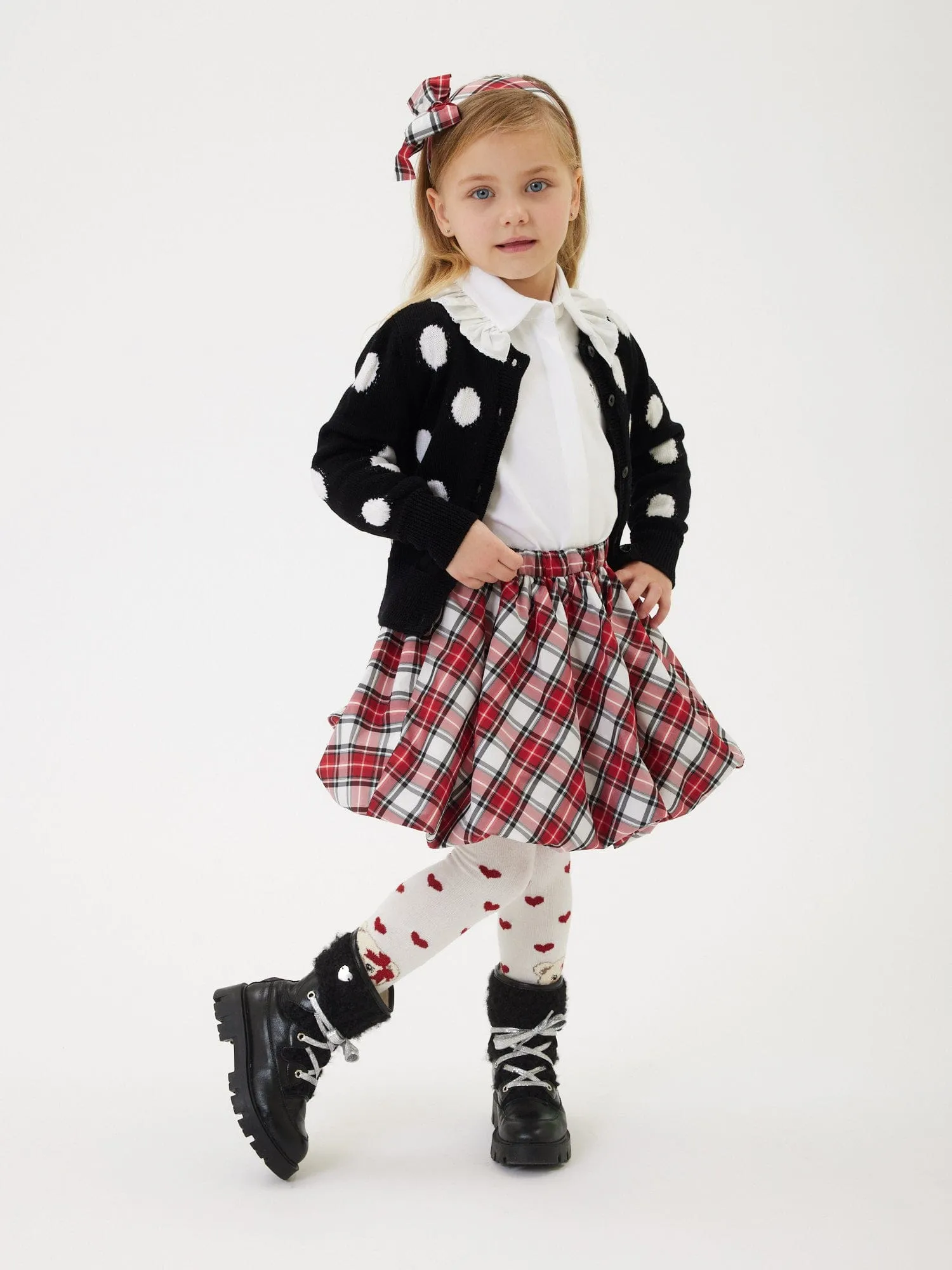 Monnalisa Baby Girls Tartan Taffeta Balloon Skirt in Red