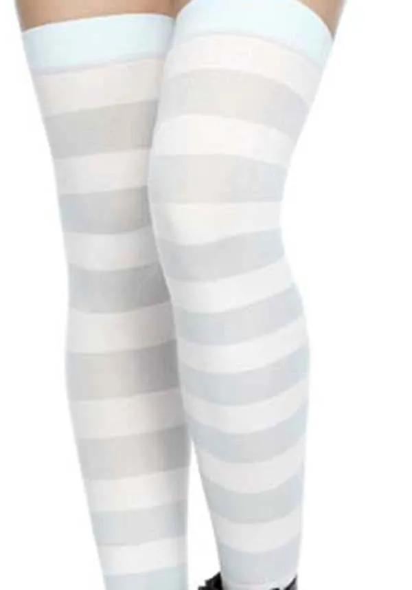 Opaque Wide Stripe [Baby Blue/White] | THIGH HIGH