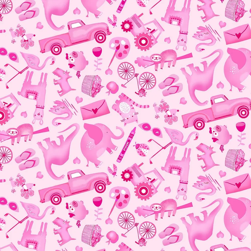 Pink I Spy Creatures & Stuff! Pale Pink Quilting Cotton