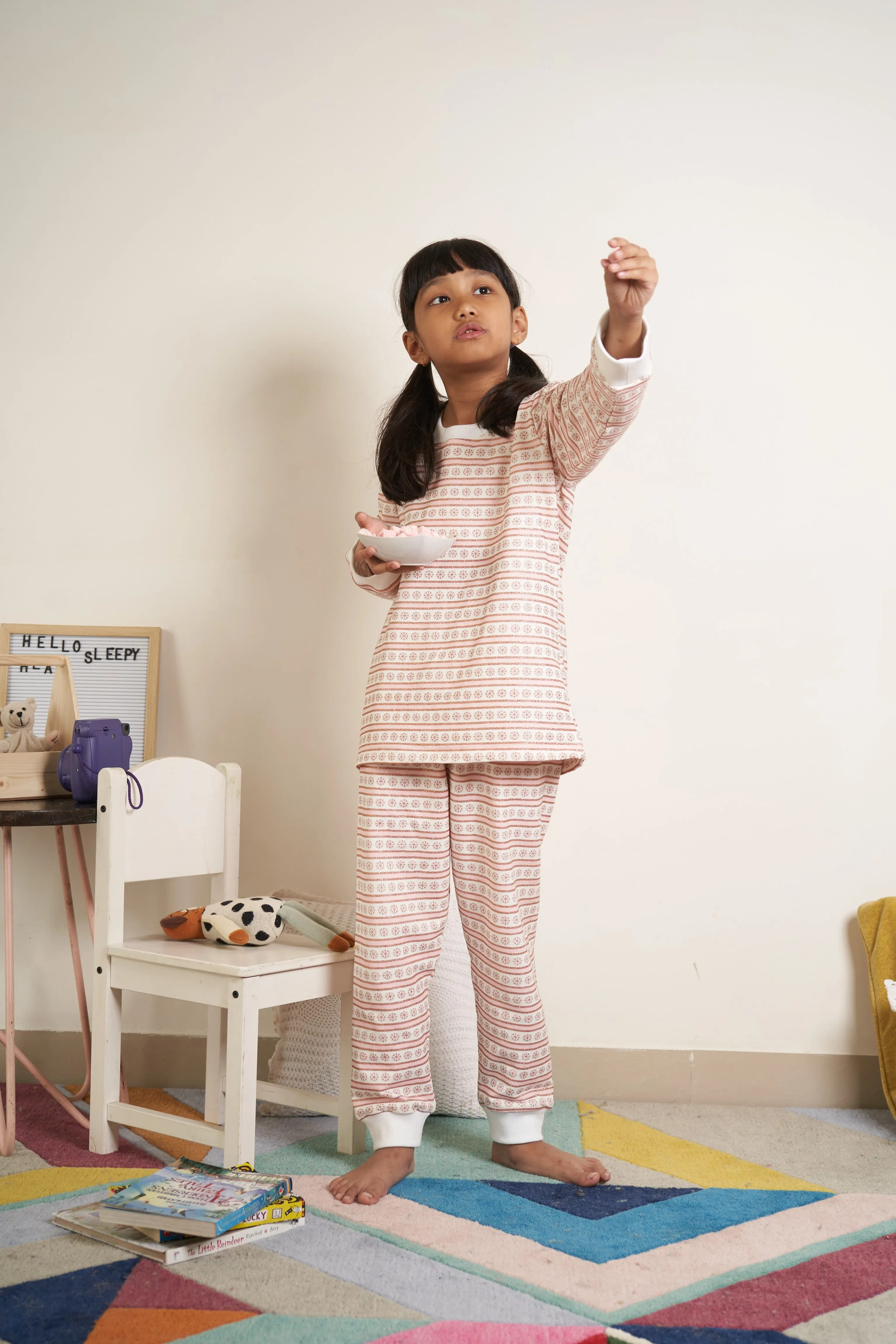 Pink snowflake Print tracksuit with glitter