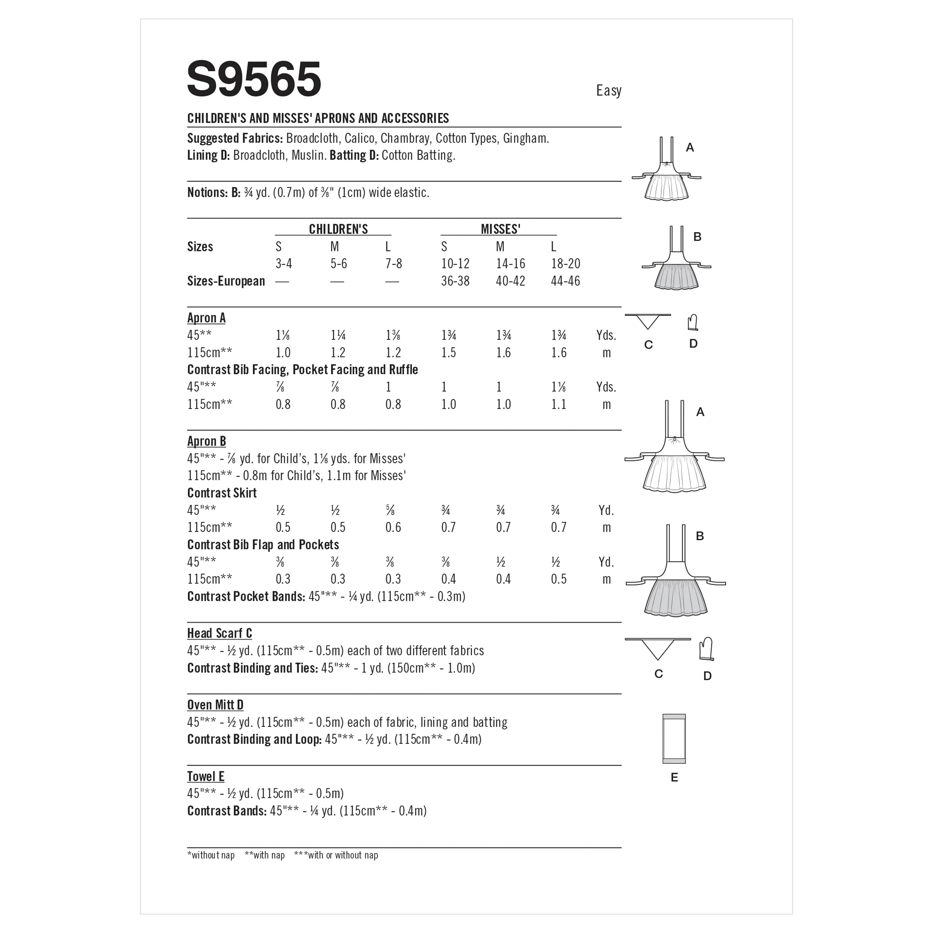 Simplicity Sewing Pattern S9565 CHILDREN'S AND MISSES' APRONS AND ACCESSORIES