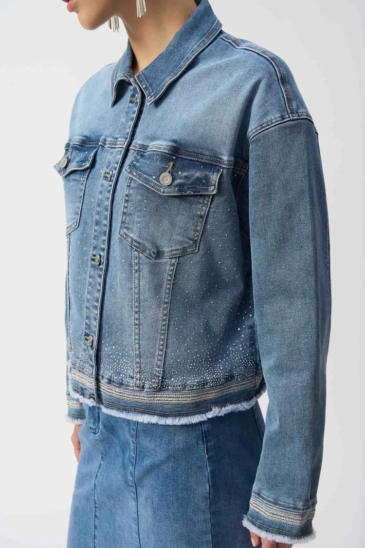 Stretch Denim Jacket with Embroidery