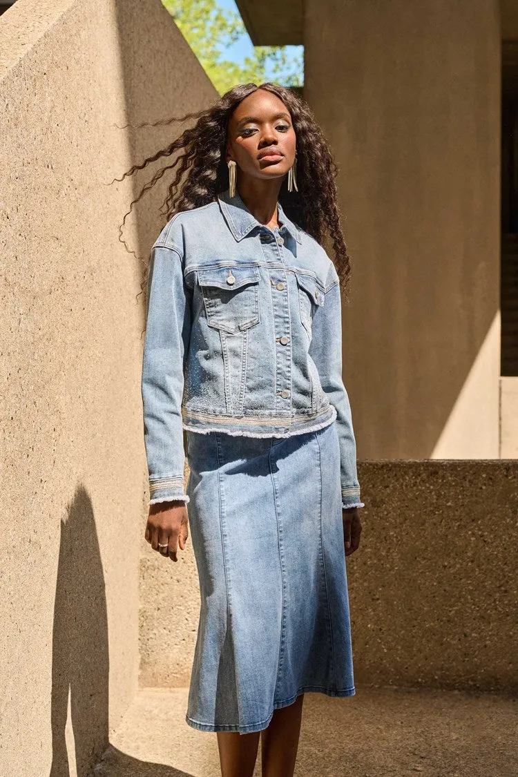 Stretch Denim Jacket with Embroidery