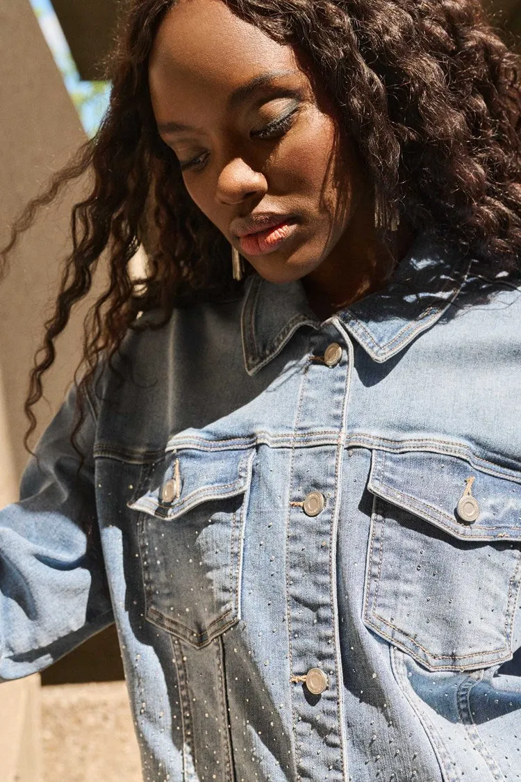 Stretch Denim Jacket with Embroidery