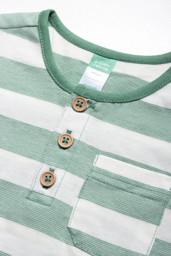 Stripe Henley T-Shirt Green