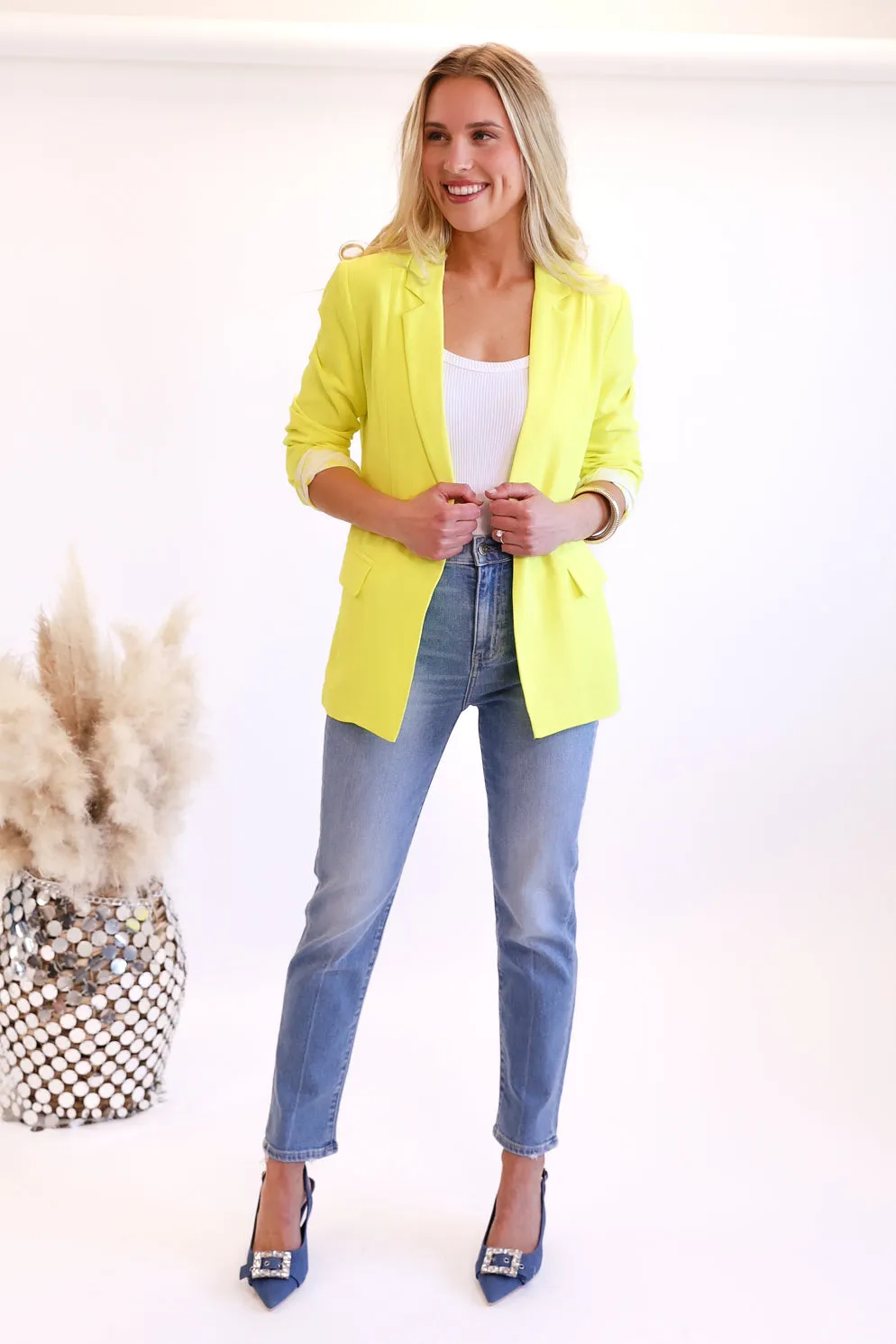 Top Notch Boyfriend Blazer in  Bright Yellow