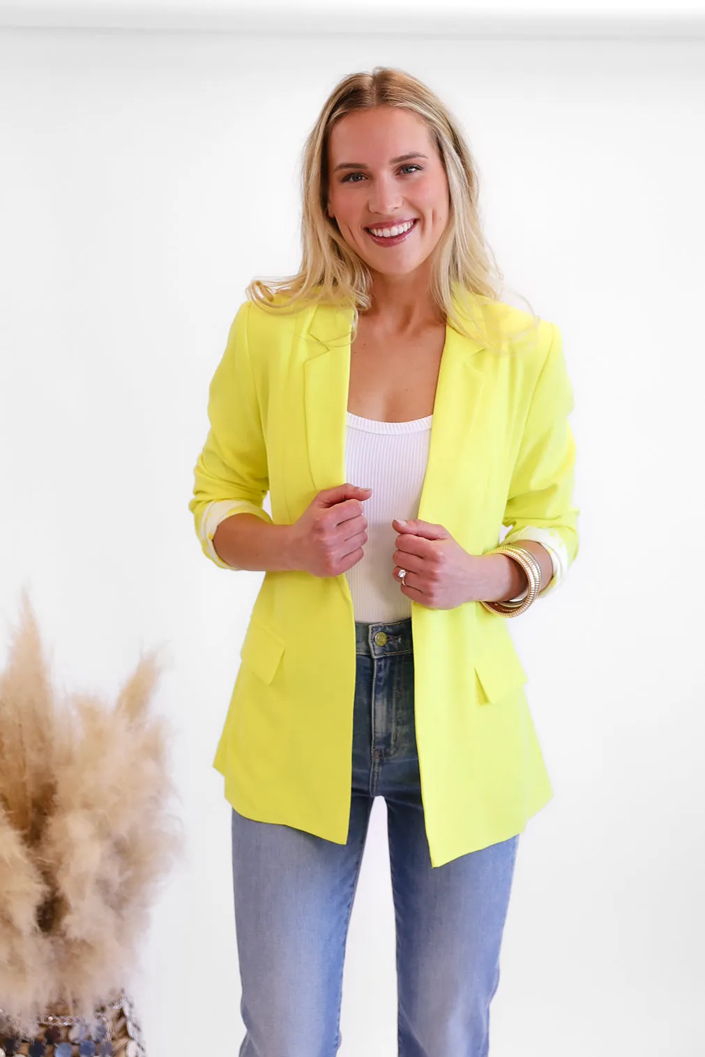 Top Notch Boyfriend Blazer in  Bright Yellow