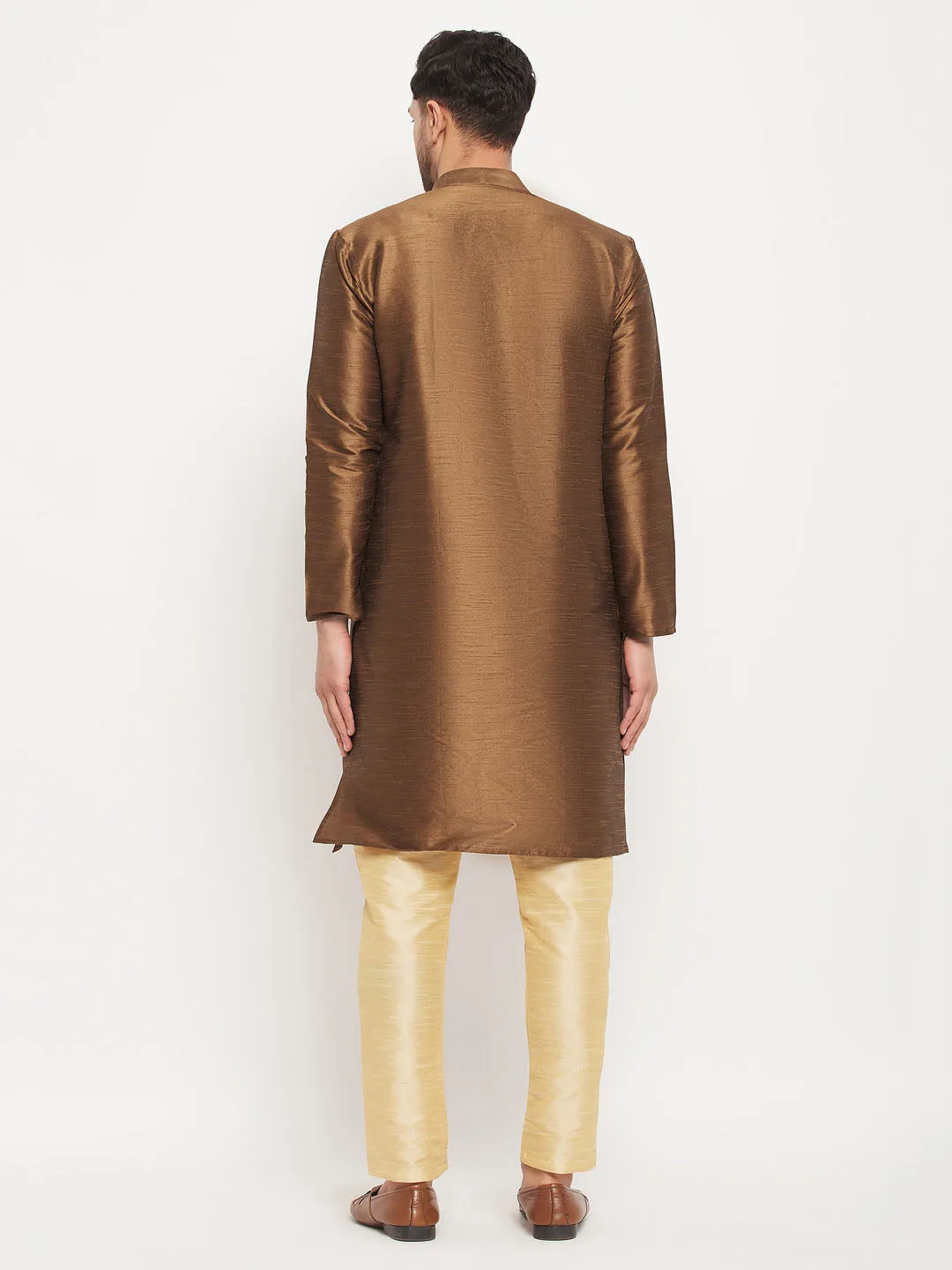 VASTRAMAY Men's Coffee Silk Kurta Set