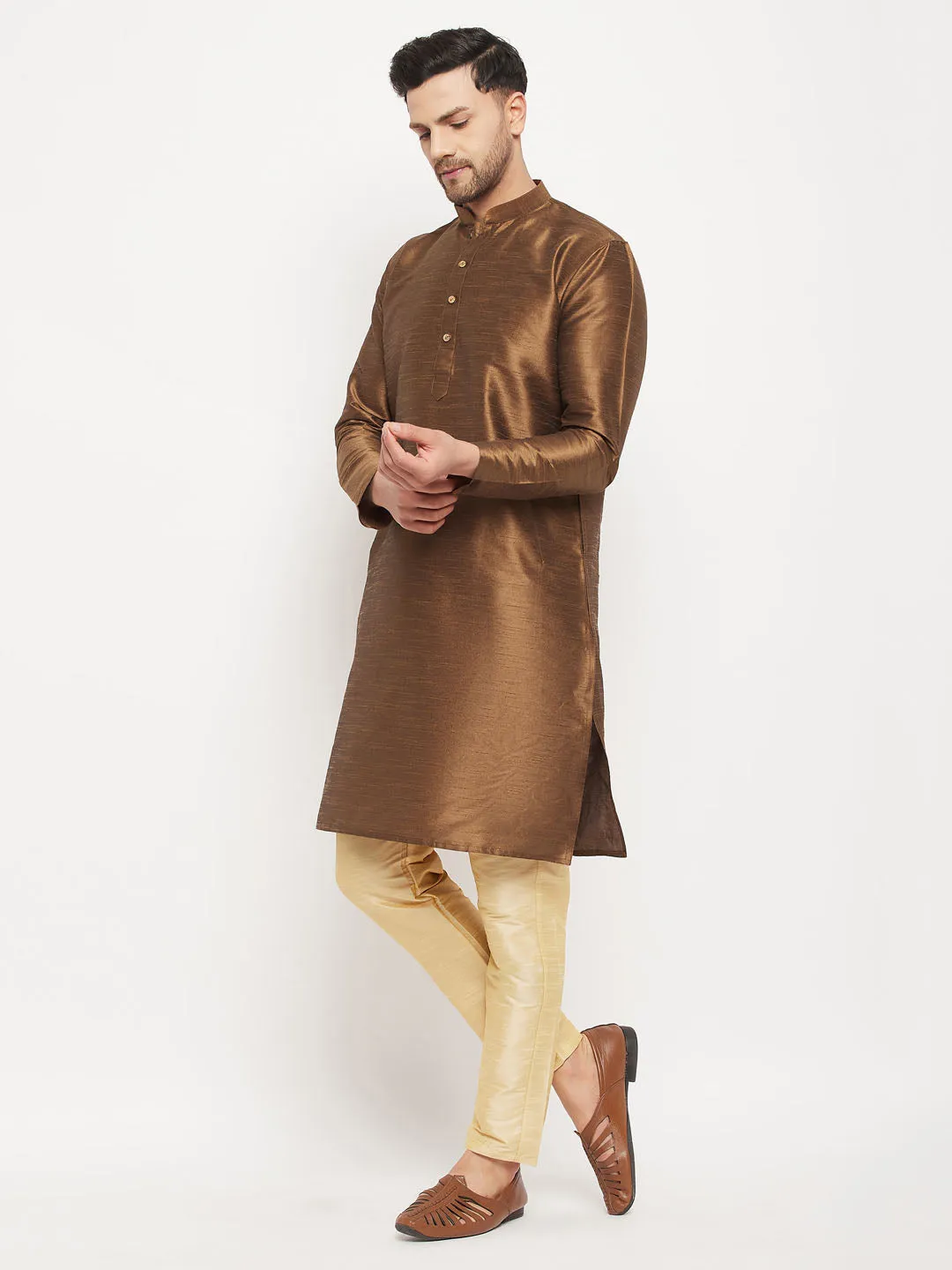 VASTRAMAY Men's Coffee Silk Kurta Set