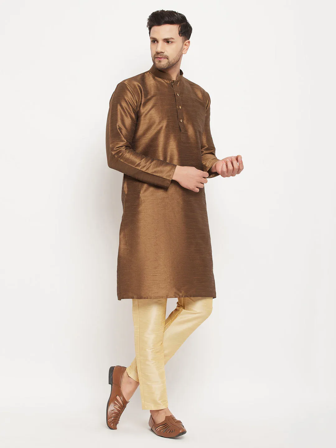 VASTRAMAY Men's Coffee Silk Kurta Set