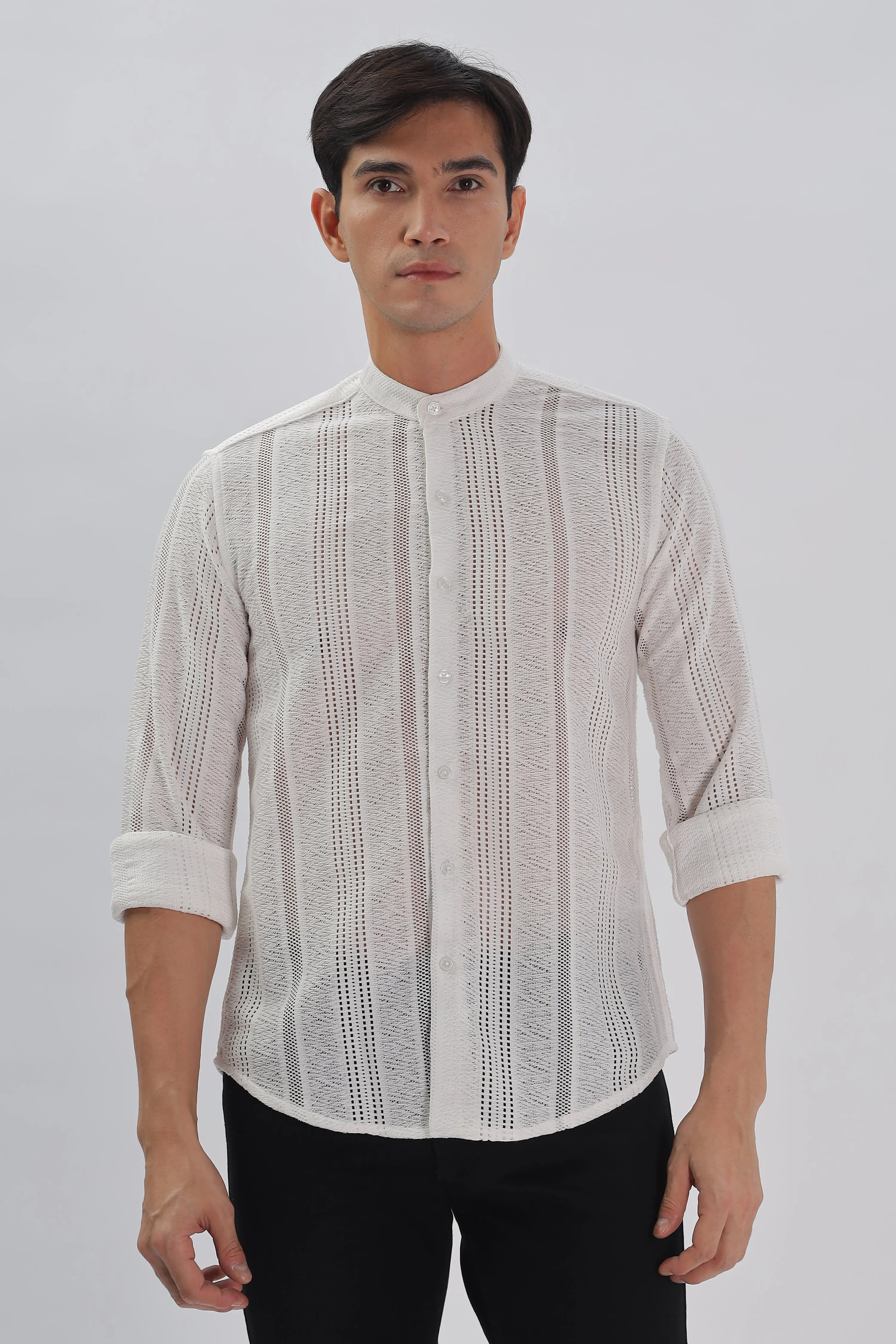 White Jacquard Knit Shirt