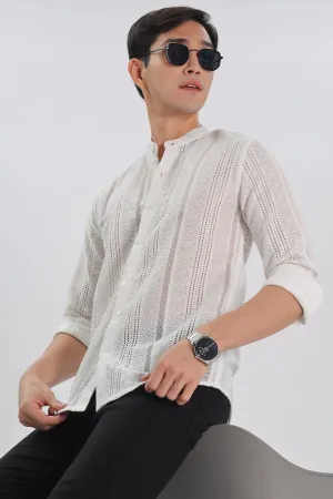 White Jacquard Knit Shirt