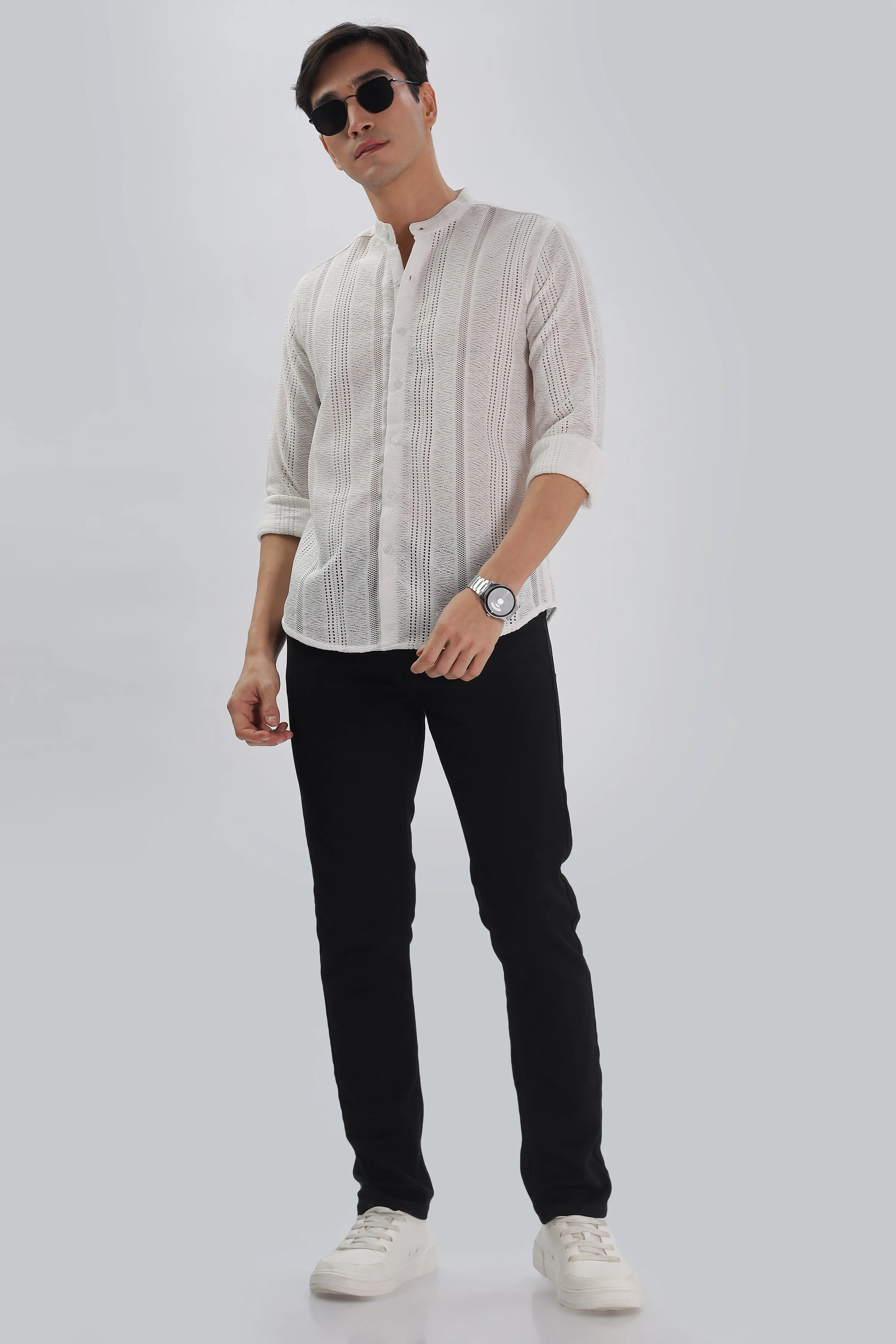 White Jacquard Knit Shirt