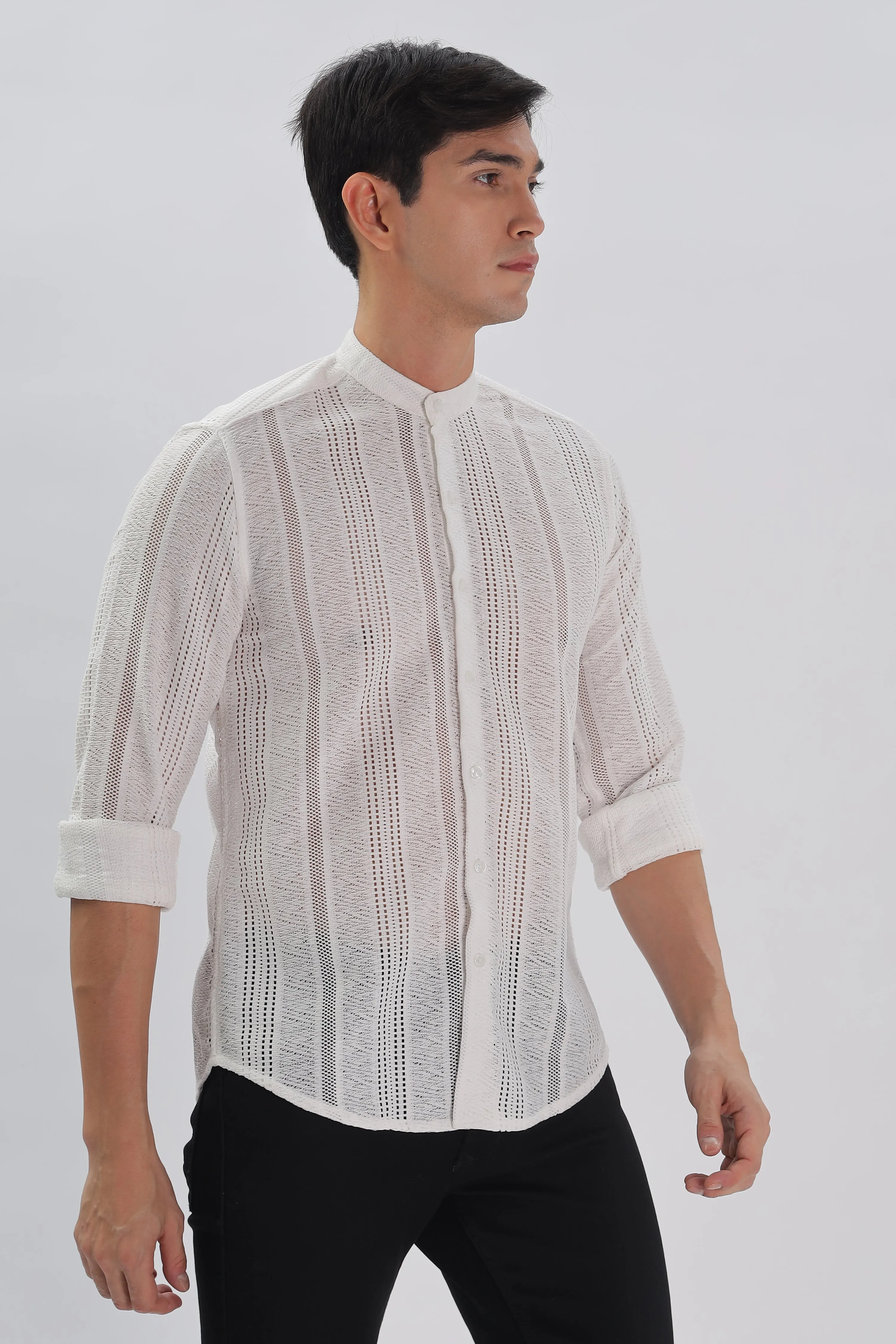 White Jacquard Knit Shirt