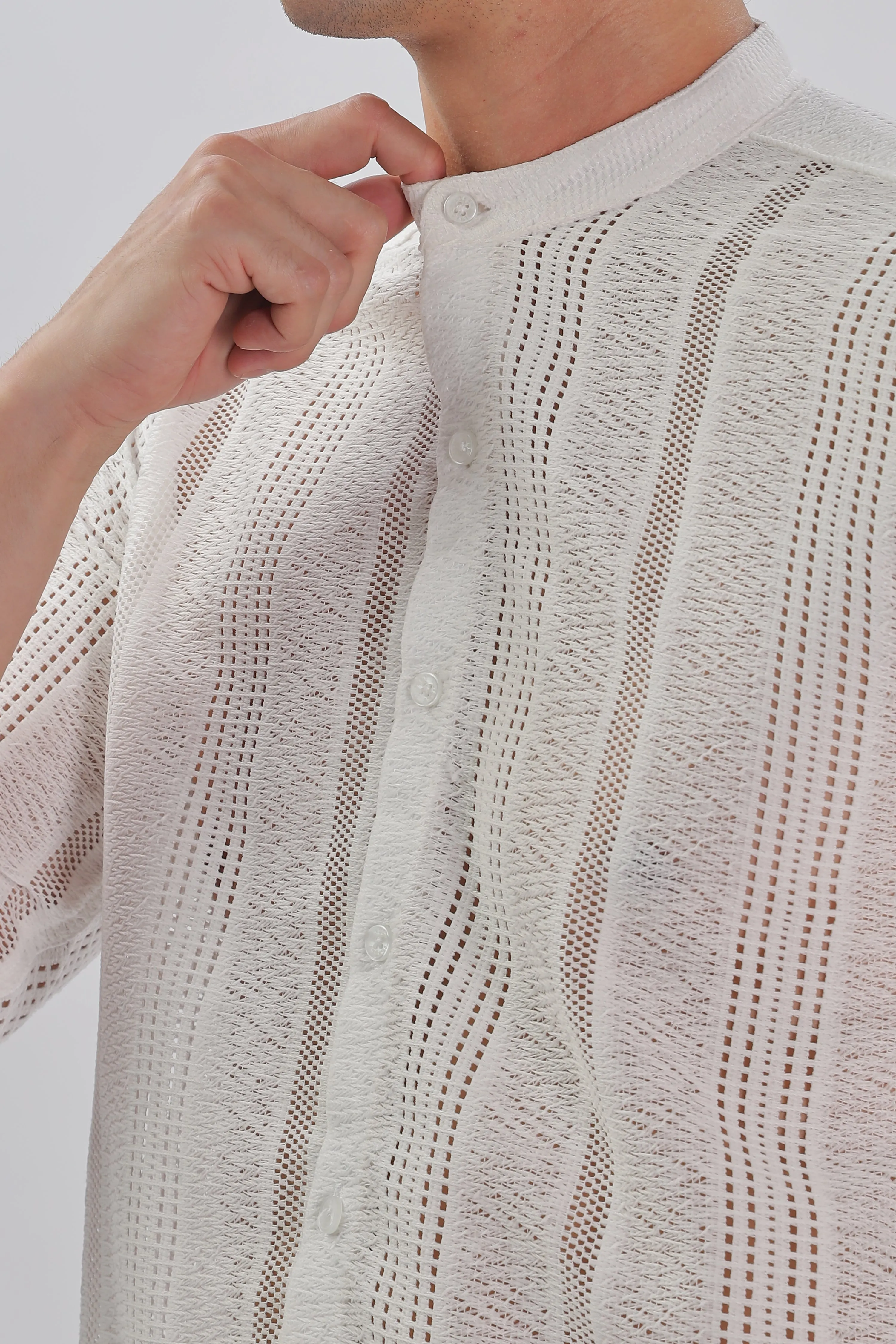 White Jacquard Knit Shirt