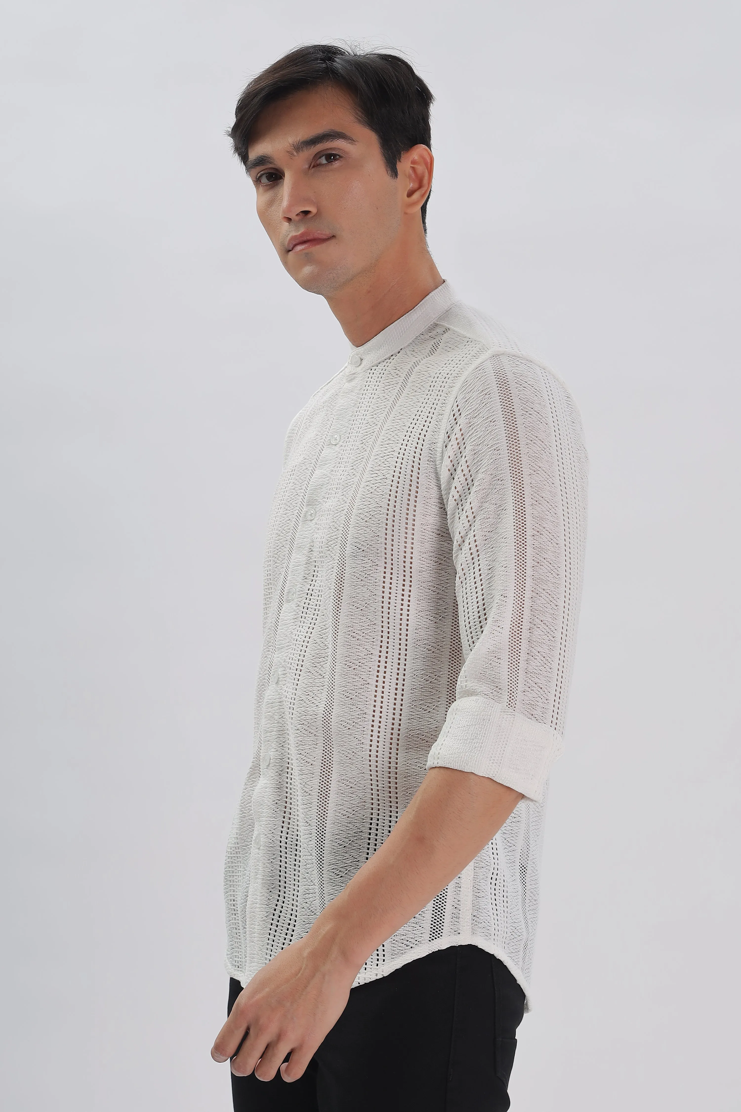 White Jacquard Knit Shirt