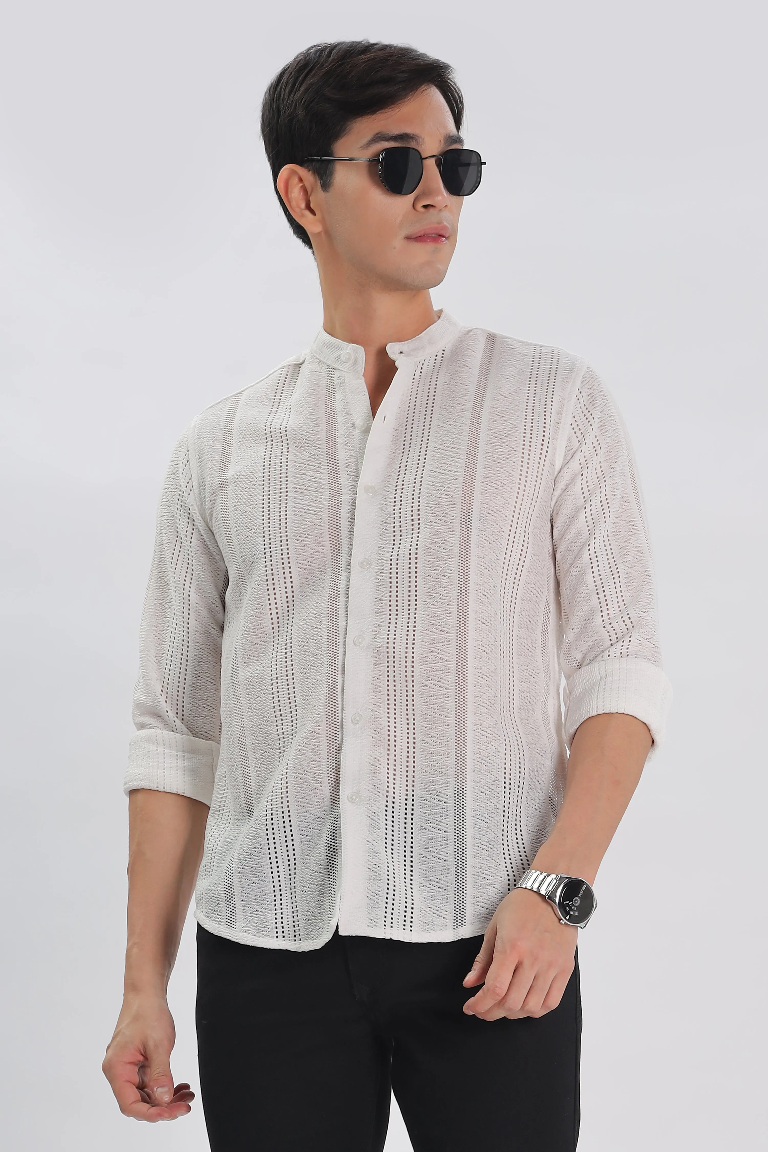 White Jacquard Knit Shirt