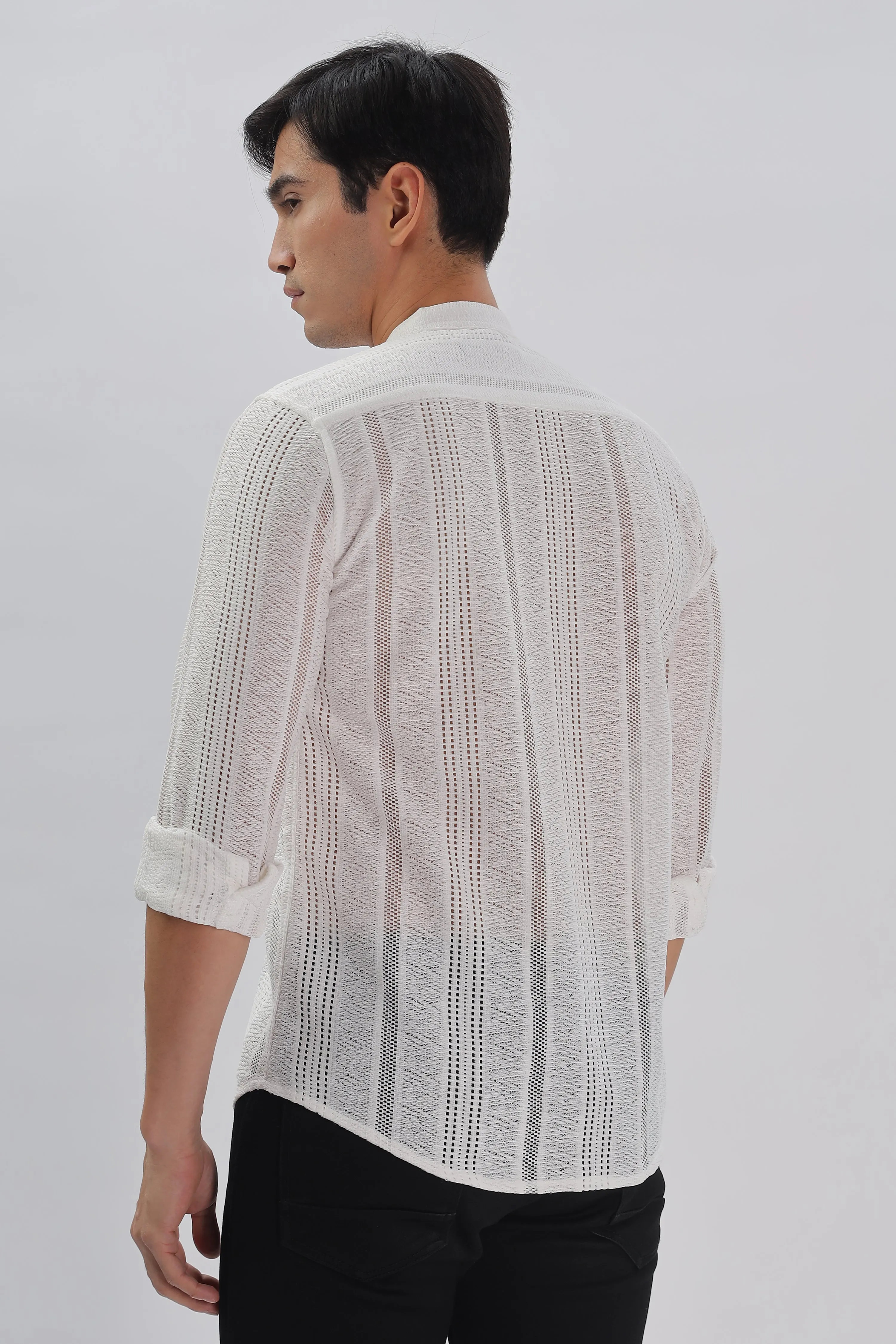 White Jacquard Knit Shirt