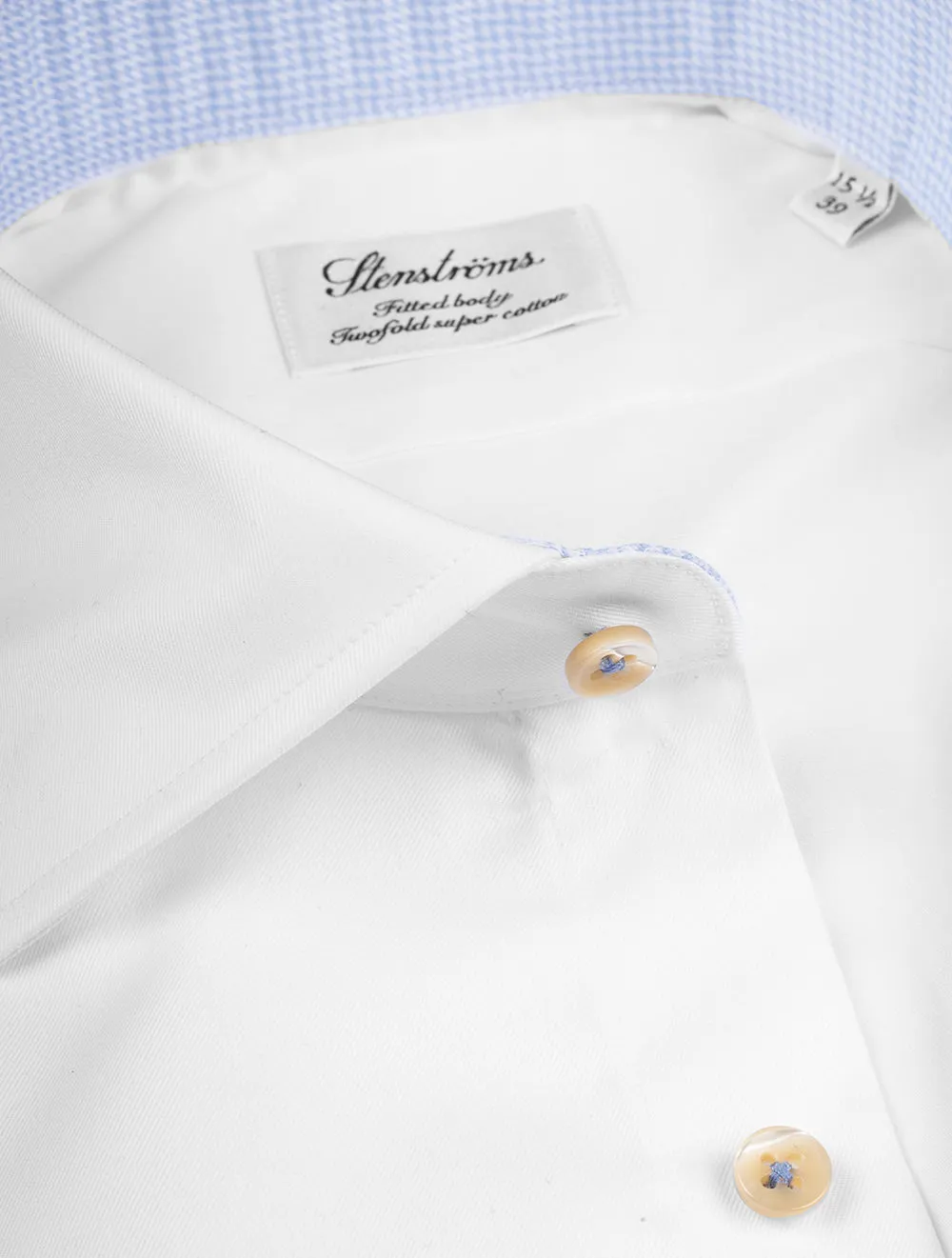 White with Blue Trim Cotton Fitted Shirt